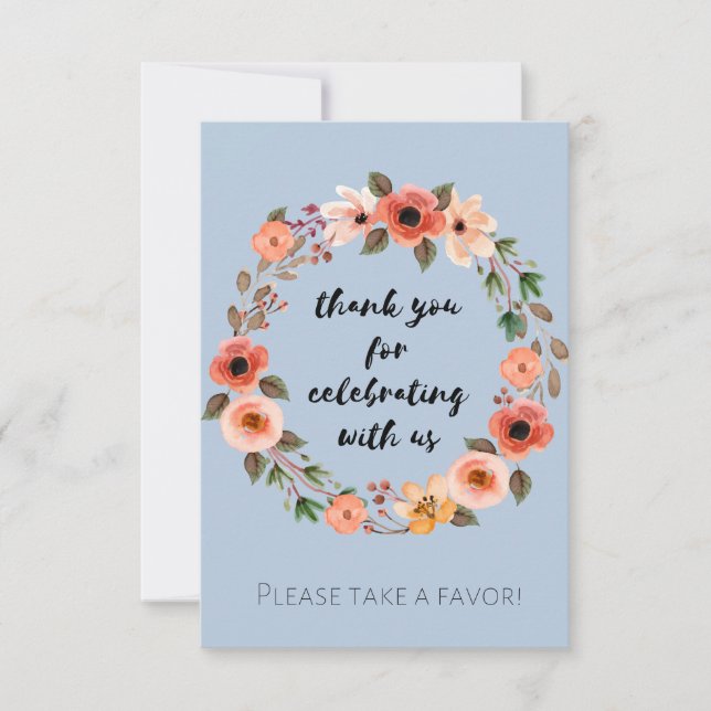 Convite Sinal de Favor Floral do chá de fraldas Obrigado (Frente)