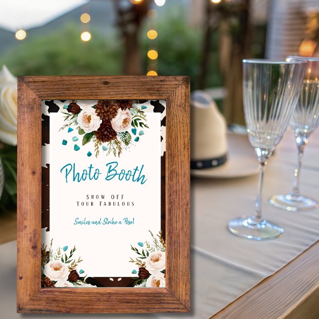 Convite Sinal de Foto Booth do Western Boho (Western Boho Wildflowers Photo Booth Sign)