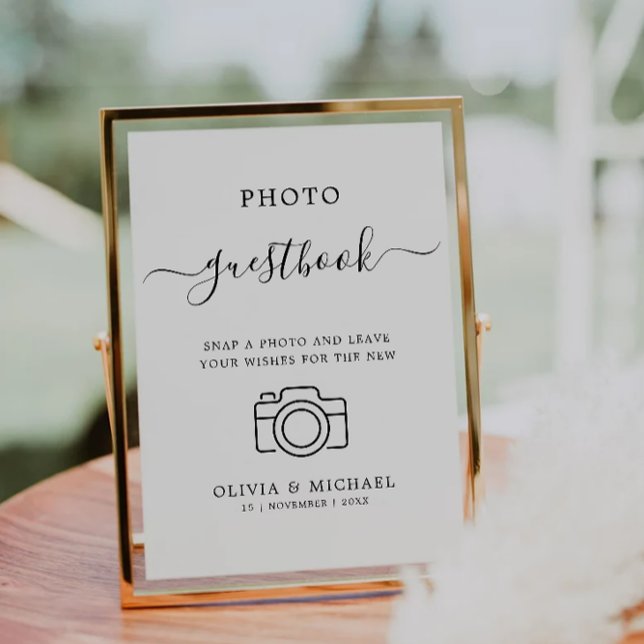 Convite Sinal de Guestbook de Foto de Casamento Minimalist (Minimalist Wedding Photo Guestbook Sign, Invitation)