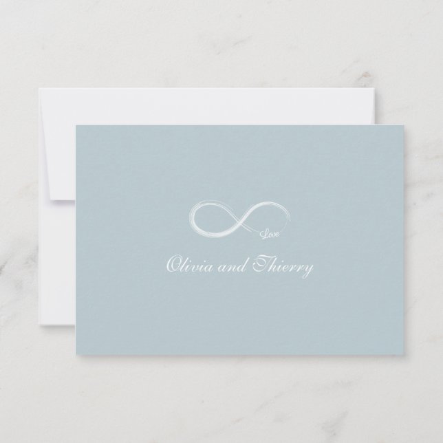 Convite Sinal de Infinito Azul Cinza Branco RSVP Casamento (Verso)