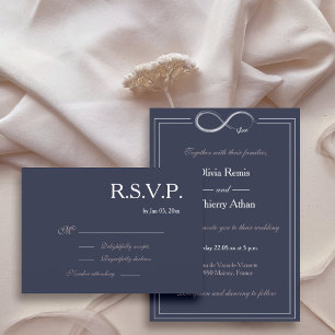 Convite Sinal de infinito azul marinho rosa branco RSVP de