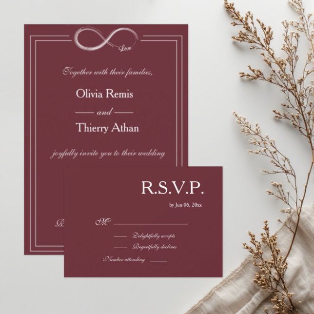 Convite Sinal de Infinito Burgundy Blush Elegante RSVP de  (Criador carregado)