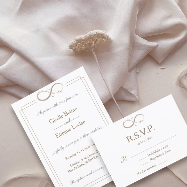 Convite Sinal de Infinito Monograma Dourado Branco RSVP Ca (Criador carregado)