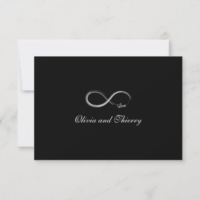 Convite Sinal de Infinito Preto e Branco RSVP de Casamento (Verso)