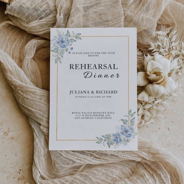 Convite Sinal de Janto de Casamento Azul Noite, (Blue Wedding Rehearsal Dinner Sign Night, Invitation)