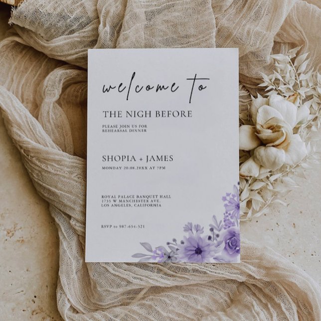 Convite Sinal de Janto de Casamento Roxo Noite (Purple Wedding Rehearsal Dinner Sign Night Invitation)