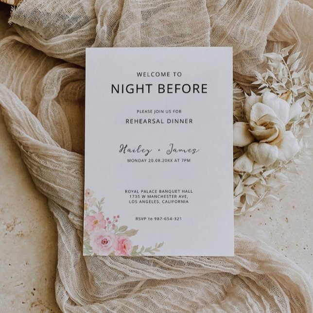 Convite Sinal de Janto de rosa Wedding Noite, (Rose Wedding Rehearsal Dinner Sign Night, Invitation)