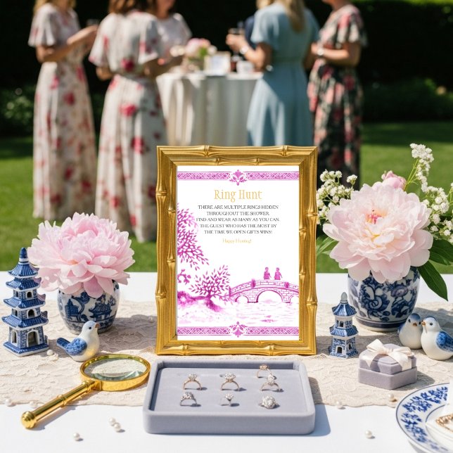 Convite Sinal de jogo de caça ao anel elegante rosa (Pink elegant Ring Hunt Game sign )
