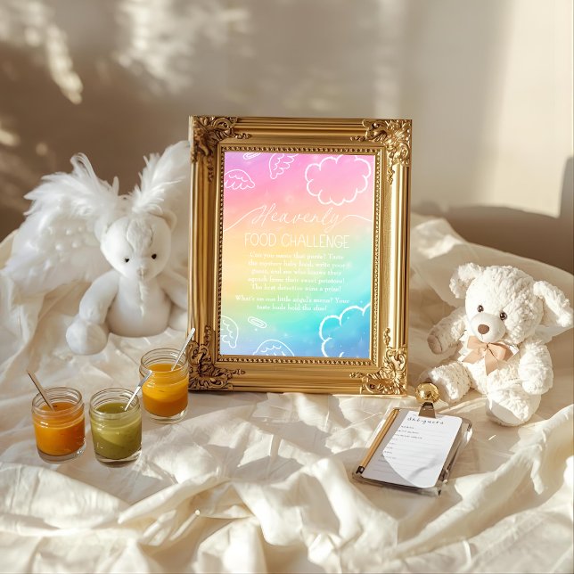 Convite Sinal de Jogo de Desafio de Comida de Bebê Arco-ír (Heavenly Rainbow Baby Food Challenge Game Sign)