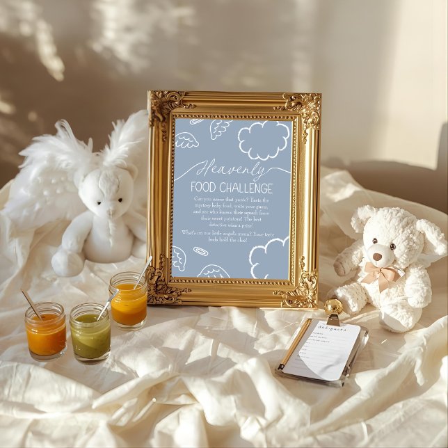 Convite Sinal de Jogo de Desafio de Comida de Bebê Azul Ce (Heavenly Blue Baby Food Challenge Game Sign)
