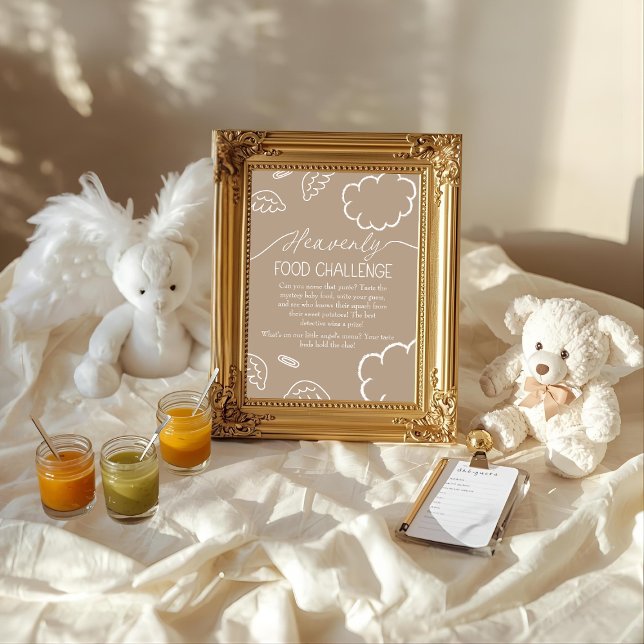 Convite Sinal de Jogo Desafio de Comida de Bebê Bege Celes (Heavenly Beige Baby Food Challenge Game Sign)