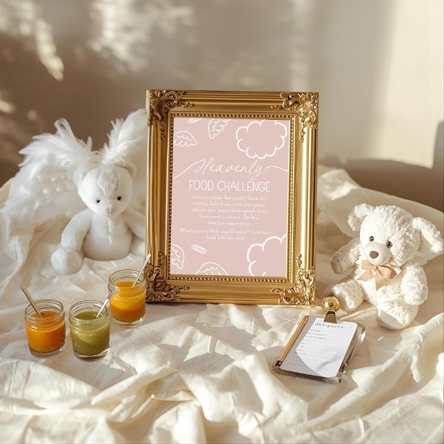 Convite Sinal de Jogo Desafio de Comida de Bebê Rosa Celes (Heavenly Pink Baby Food Challenge Game Sign)