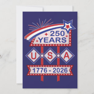 Convite Sinal de Letreiro Retro EUA 250º Aniversário 1776-