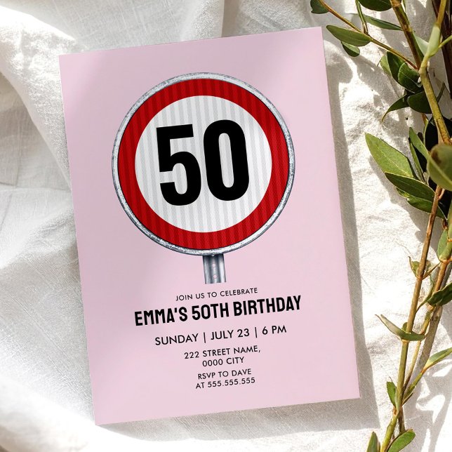 Convite Sinal de limite de velocidade de aniversário de 50 (Criador carregado)