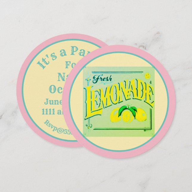 Convite Sinal de limonada cor-de-rosa, limão fruta (Frente/Verso)