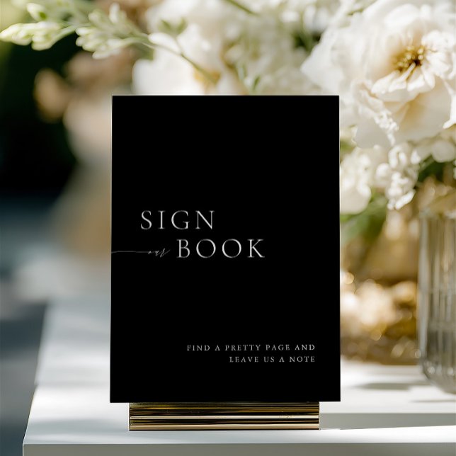 Convite Sinal de Livro Branco e Preto Minimalista (Minimalist Black & White Guest Book Sign )