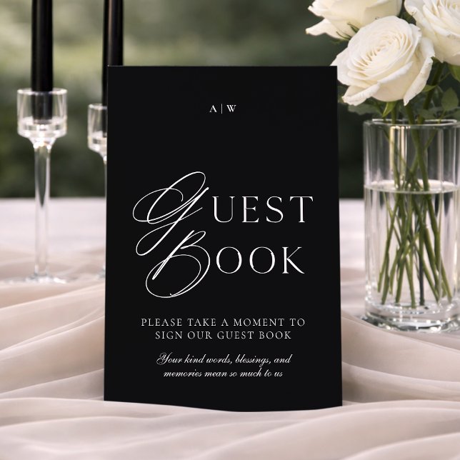 Convite Sinal de Livro de Visitas de Casamento Preto e Bra (Criador carregado)