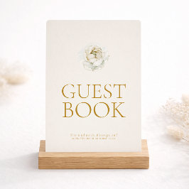 Convite Sinal de Livro de Visitas Floral Marfim Elegante