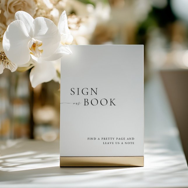 Convite Sinal de Livro de Visitas Preto e Branco Minimalis (Minimalist Black & White Guest Book Sign)