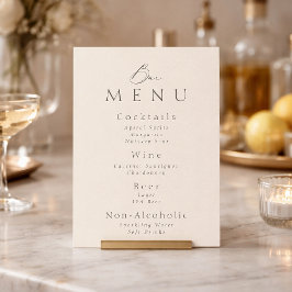 Convite Sinal de Menu de Bar de Casamento Bege Minimalista