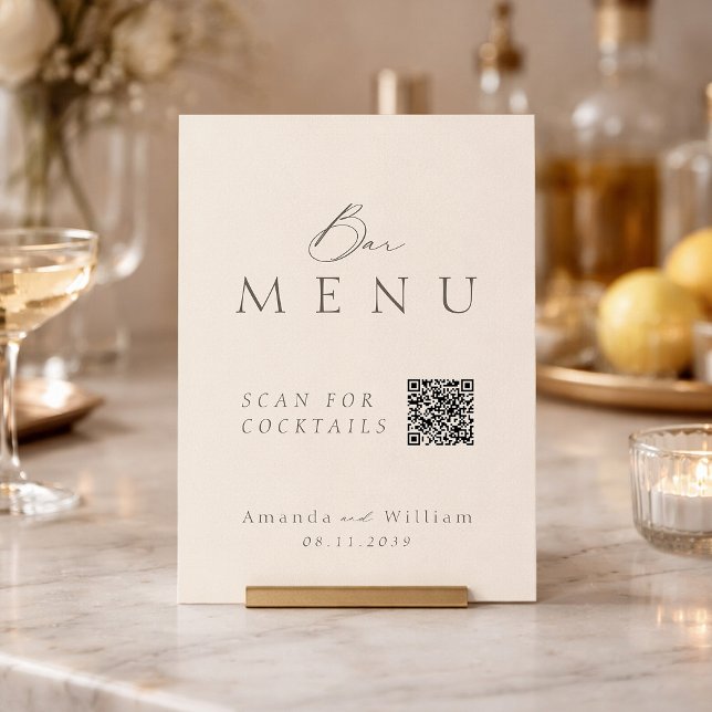 Convite Sinal de Menu de Bar de Casamento com Código QR de (Criador carregado)