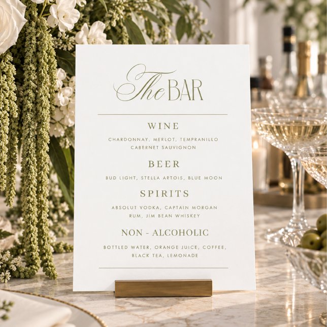 Convite Sinal de Menu de Bar de Casamento em Verde Sage Cl (Criador carregado)