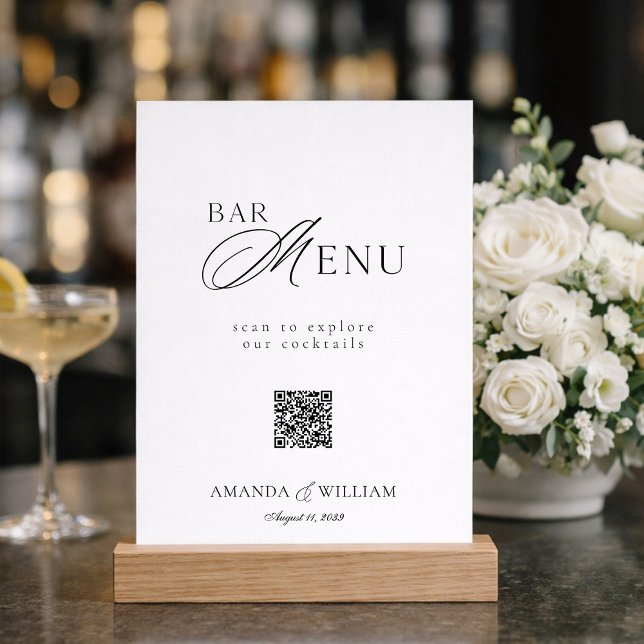 Convite Sinal de Menu de Bar QR Code Preto e Branco Modern (Criador carregado)