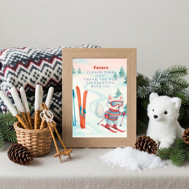 Convite Sinal de Mesa Après Bébé Esquimó Baby Fox Favors   (Après Bébé Ski Baby fox Favors Table Sign)