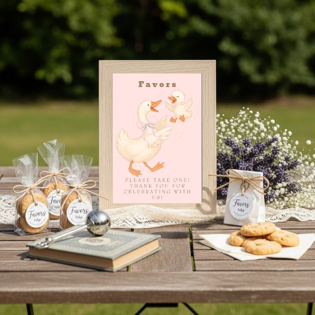 Convite Sinal de Mesa de Favor Rosa Pato Tolo (Pink Silly Goose Favor Table Sign)