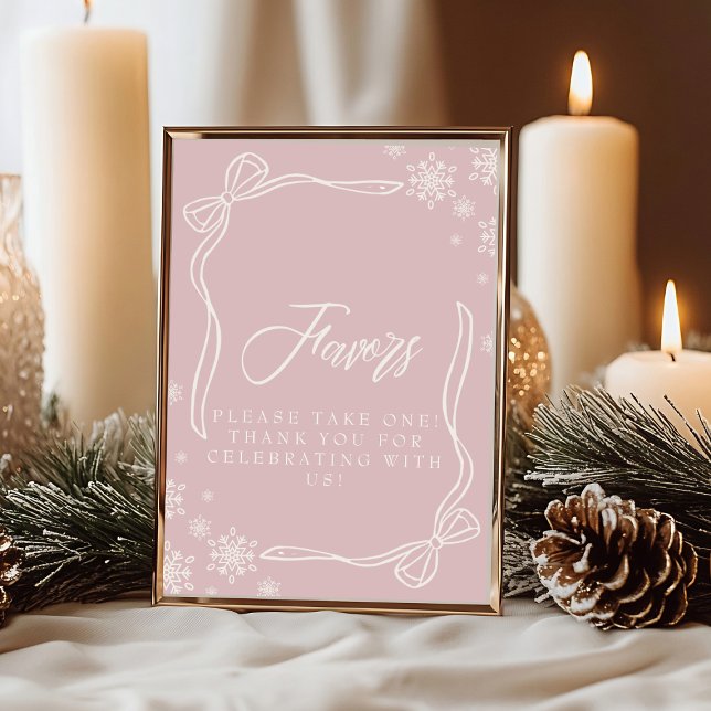 Convite Sinal de Mesa do Favor do Inverno Rosa (Pink Winter Coquette Favor Table Sign Invitation)