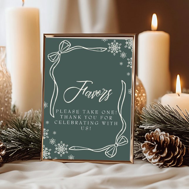 Convite Sinal de Mesa Favorito Coquette de Inverno Verde (Green Winter Coquette Favor Table Sign Invitation)