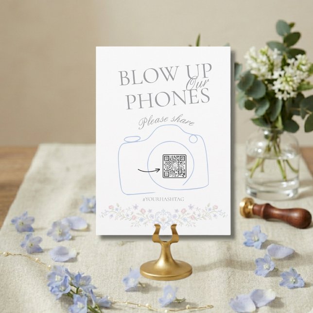 Convite Sinal de Mesa Floral para Casamento Inflate nossos (Floral Wedding Blow up our Phones Table Sign)