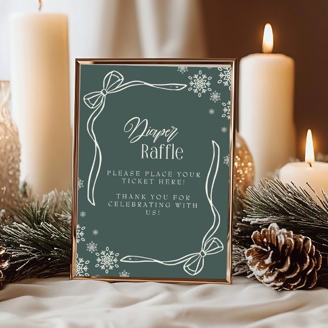 Convite Sinal de Mesa Raffle Fralda de inverno verde (Green Winter Coquette Diaper Raffle Table Sign Invitation)