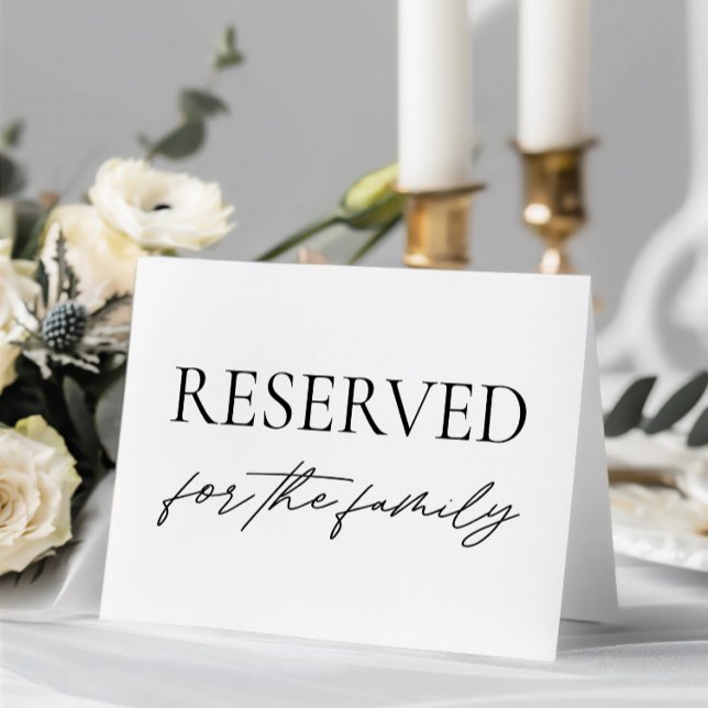 Convite Sinal de Mesa Reservada de Casamento Branco Modern (Modern White Wedding Reserved Table Tent Sign)