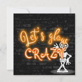 Convite Sinal de Neon do Partido Halloween com Esqueleto