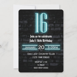 Convite Sinal de neon na Festa de aniversário 16 no Brick
