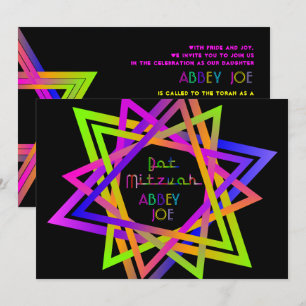 Convite Sinal de Neon PixDezines Estrela de Davi/Bat Mitzv