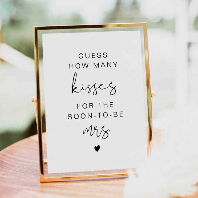 Convite Sinal de Noiva Moderno ADella - Adivinhe Quantos B (Modern Minimalist Kisses For Mrs. Bridal Shower Game Sign)