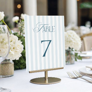 Convite Sinal de Número 7 da Mesa de Casamento Listras Azu