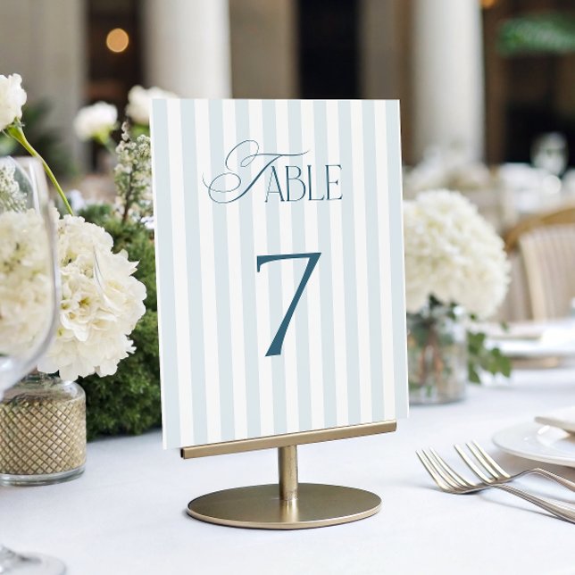 Convite Sinal de Número 7 da Mesa de Casamento Listras Azu (Criador carregado)