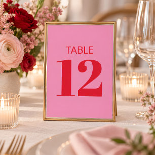 Convite Sinal de Número de Mesa Moderno Rosa Vermelho Bril