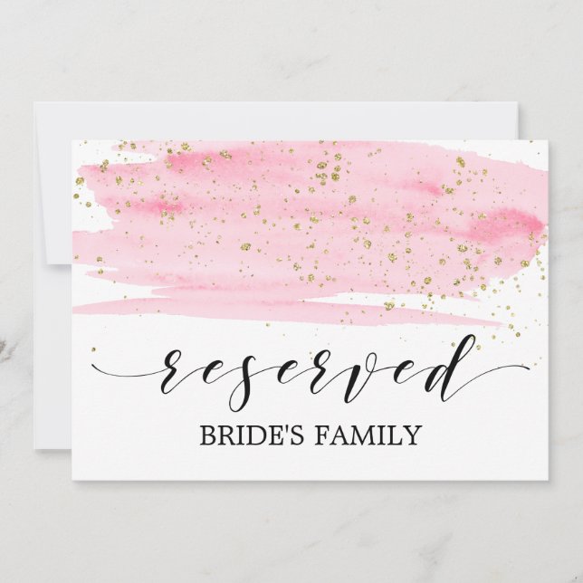 Convite Sinal de Reserva de Casamento com Aquarela Rosa e  (Frente)