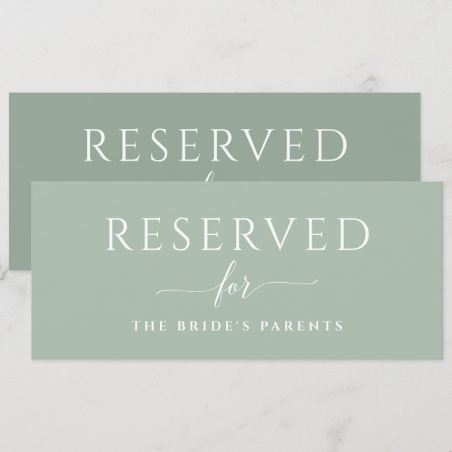 Convite Sinal de Reserva de Casamento em Verde Salvia Româ (Frente/Verso)