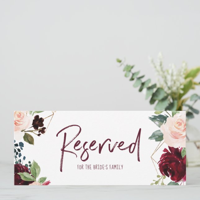 Convite Sinal de Reserva Suspenso para Casamento -Burgundy (Em pé/Frente)