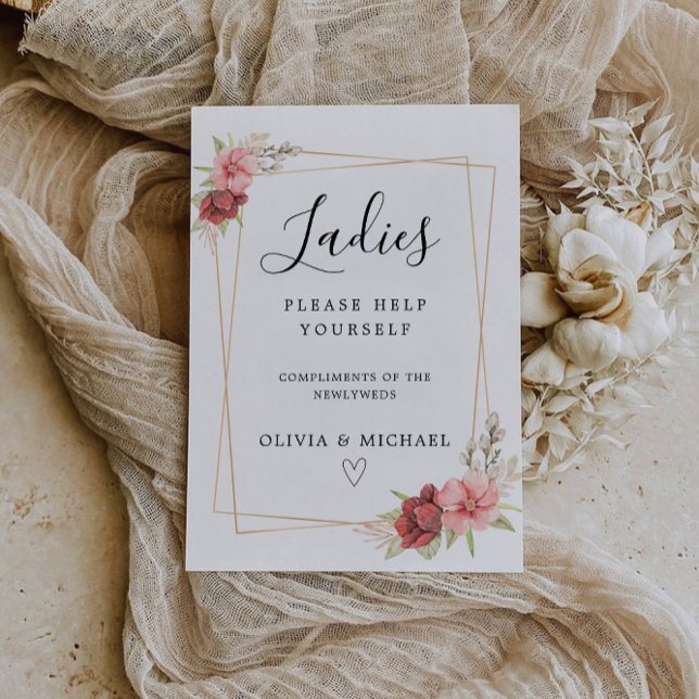 Convite Sinal de Sala das Senhoras Modelo, Casamento Rosa (Ladies Room Sign Template, Rose Wedding Invitation)