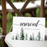 Convite Sinal de Sentença Reservada para Casamento em Mass<br><div class="desc">Indique o lugar reservado no seu casamento com este sinal de chic da floresta. Personalize com duas linhas de texto personalizado em script de caligrafia e em caracteres modernos de bloco (mostrados com "Reserved" e o nome do convidado com assento reservado), com uma borda inferior de pinheiros de aquarela de...</div>