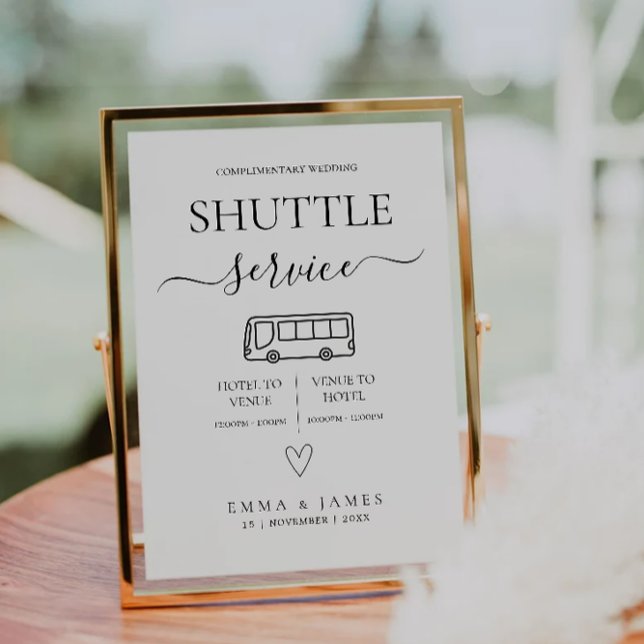 Convite Sinal de Serviço de Ônibus de Casamento DIY Bus Ti (Wedding Shuttle Service Sign DIY Wedding Bus Times Invitation)