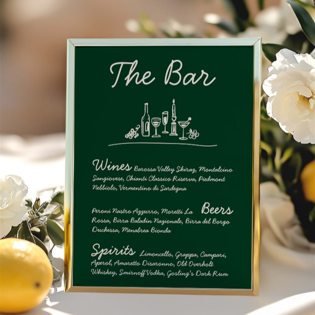 Convite Sinal de Tabletop de Casamento de Bar Desenho Retr (Retro Sketch Hand-Drawn Bar Wedding Tabletop Sign Invitation)