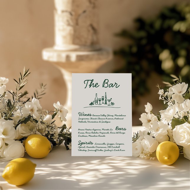 Convite Sinal de Tabletop de Casamento de Bar Desenho Retr (Retro Sketch Hand-Drawn Bar Wedding Tabletop Sign )