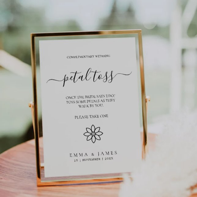 Convite Sinal de Tosse de Petal - Sinal de Tosse de Flor R (Petal Toss Send Off Sign Newlywed Flower Toss Sign Invitation)